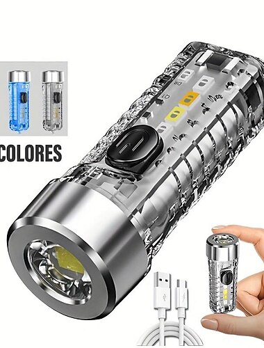  Mini lampe de poche porte-clés rechargeable par USB avec lumières latérales multicolores - 7 modes d'éclairage pour le camping et les urgences
