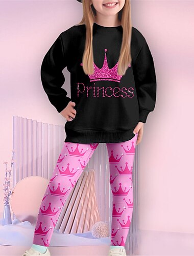  Mädchen 3D Buchstabe Set aus Sweatshirt und Leggings Set Langarm 3D-Druck Herbst Winter Aktiv Modisch Täglich kinderkleidung 4-12 Jahre Rundhalsausschnitt Outdoor Urlaub Verabredung Regular Fit