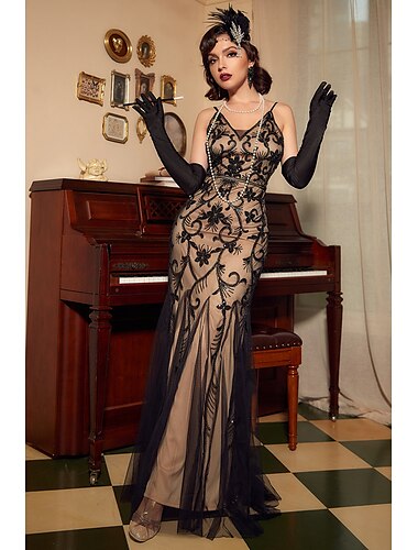  Retro Vintage Goldene Zwanziger 1920er Flapper Kleid Kleid Weihnachtsfeier Kleid Der große Gatsby Hochzeitsgast Pailletten Damen Karneval Maskerade Hochzeit Hochzeitsgast Party / Abend Erwachsene