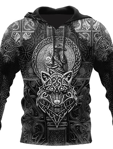  krijgers Viking-tatoeage Trui met capuchon Cartoon Manga Anime 3D Voorvak Grafisch Voor Voor heren Volwassenen Halloween Carnaval Maskerade 3D afdrukken Casual / Dagelijks