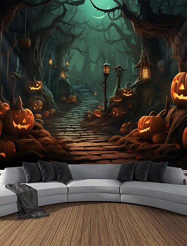  Halloween Pumpkin Hanging Tapestry Wall Art Large Tapestry Mural Decor Photograph Backdrop Blanket Curtain Home Bedroom Living Room Decoration Halloween Decorations