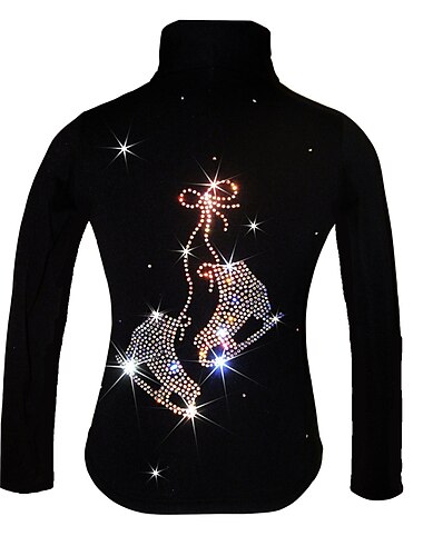  Fleecejacke fürs Eiskunstlaufen Damen Mädchen Eislaufen Jacke Shirt Schwarz elastisch Ausbildung Wettbewerb Eiskunstlaufkleidung warm Kristalle Langarm Eislaufen Eiskundstlauf