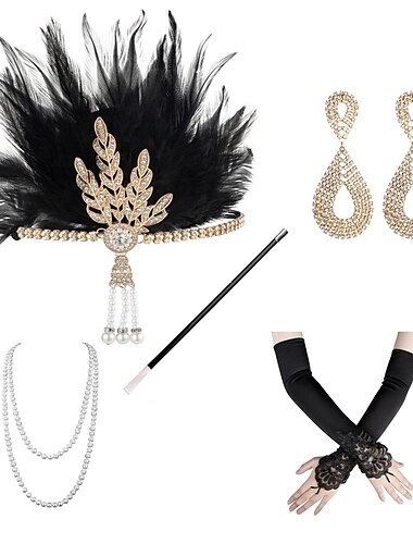  Retro Antiguo Rugido 20s 1920s Diadema de estilo flapper Conjunto de accesorios El gran Gatsby Invitado a la boda Mujer Carnaval Mascarada Rendimiento Fiesta / Noche Recepción de Boda Adulto 1 x caja