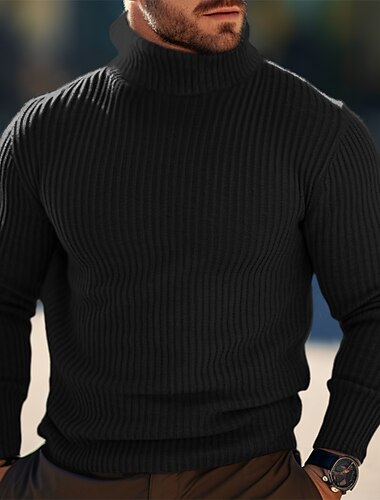  Herren Rollkragenpulli Wollpullover Pullover Overall Gerippt Stricken Normale Oberteile Strick Schmaler Schnitt Glatt Rollkragen Moderne zeitgenössische Arbeit Freizeitskleidung Bekleidung Winter
