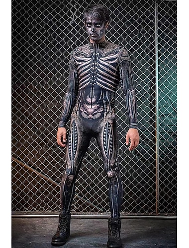  Squelette Crâne Costume de carnaval Costumes complets Costume de Cosplay Bodys Adulte Homme Cosplay Utilisation Soirée Halloween Carnaval Mascarade mardi Gras Costume de carnaval facile
