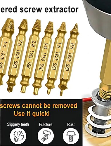  6 stuks beschadigde schroefextractorset dubbele kop schroefverwijderaar voor eenvoudig uittrekken van de boutuithaler & schroefverwijderaars met gebroken kop - snelstaal