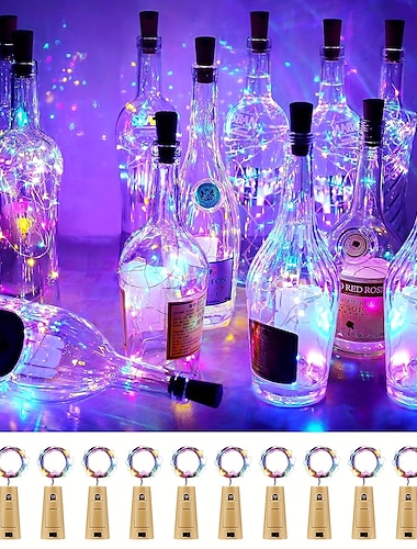  1/2/6/10 τμχ φωτάκια κορδονιού για μπουκάλι κρασιού 2m 20led με φελλό ζεστό λευκό πολύχρωμο κόκκινο μπλε αδιάβροχο χριστουγεννιάτικο στολισμό γάμου μπαταρίες powered