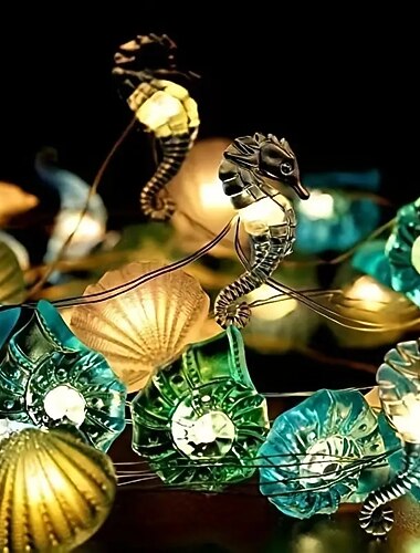  Elegante Lichterkette mit Meeresmotiven für Hochzeitsfeiern und Empfang – 2 m, 20 LEDs, Seepferdchen&amp;Strandlichter für Camping-Heimdekoration