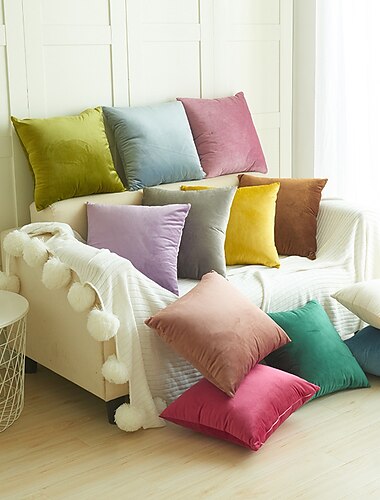  Fundas de almohada decorativas de terciopelo, funda de almohada de color sólido para dormitorio, sala de estar, sofá, silla, rosa, azul, verde salvia, púrpura, amarillo, naranja quemado