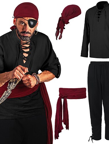  Retro Vintage Medieval Renascentista Calças Cinto Camisa Feira Ren Pirata Viking Ranger Homens Pirata Dia Das Bruxas Carnaval Festa Adulto Camisa Calças Decoração de Cabelo Todas as Estações