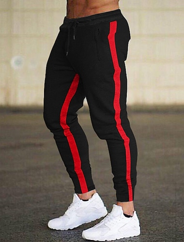  Hombre Pantalones de Deporte Pantalón Jogger Pantalones Bolsillo Bloque de color Comodidad Transpirable Exterior Diario Noche Moda Casual Negro Rojo