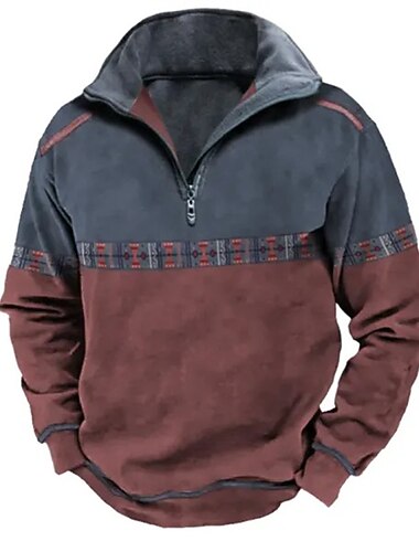  Voor heren Kleurenblok Polo met rits Lange mouw Poloshirt Strijkijzer Rits Vintage Buiten Casual / Dagelijks Streetwear 3D Afdrukken Herfst winter Blauw