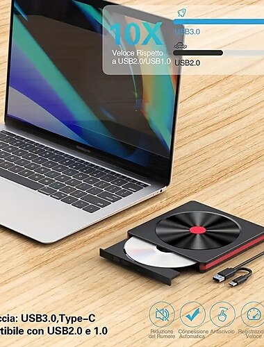  Unidad de CD/DVD USB 3.0 tipo C portátil con estuche protector - Compatible con Windows 11/10/8/7 Mac MacBook Pro/Air