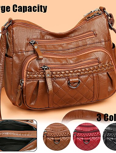  Damen Umhängetasche Schultertasche Hobo Tasche PU-Leder Outdoor Täglich Festtage Knöpfe Reißverschluss Hohe Kapazität Wasserdicht Leichtgewichtig Feste Farbe Schwarz Rote Braun