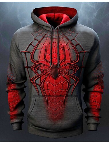  Pánské Grafika Pavouci Kapuce Kapucky Mikina Kapuce Dlouhý rukáv Mikina s kapucí Kapuce Módní 3D tisk Outdoorové sporty Dovolená Streetwear Černá Rubínově červená Tisk Přední kapsa Jaro & podzim