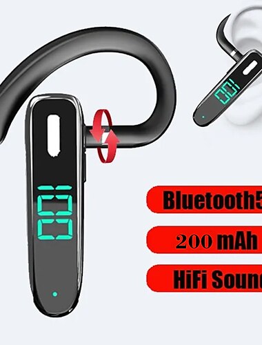  1 st lång standy affärsöronsnäcka bluetooth 5.3 öronkrok hörlurar led power display headset brusreducerande bluetooth hörlurar för smartphone