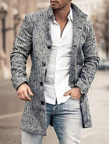  Herren Wintermantel Mantel Trenchcoat Outdoor Freizeitskleidung Herbst Winter Polyester Oberbekleidung Bekleidung Modisch Strassenmode Geometrisch Kargen Einreihiger Verschluss