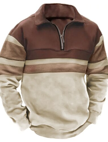  Homens Moletom Zip Azul Marinha Marron Verde Meio Zíper Bloco de cor Desportos e Ar livre Diário Feriado Roupa de rua Básico Casual Primavera & Outono Roupa Moletons Moletons Manga Longa