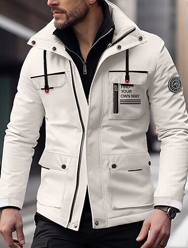  Voor heren Outdoor jas Winterjack Regenjas Sportjack Zak Capuchon Buiten Bergracen Kamperen&Wandelen waterdicht Winddicht Lente Herfst Brief Zwart Wit Rood Leger Groen Gewatteerd jack