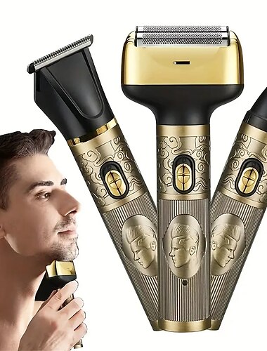  3-in-1-Set aus Elektrorasierer, Nasenhaarschneider und Friseurschere – Kupfermetall im Retro-Stil – Großhandel