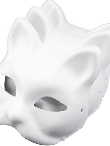  masque de chat papier blanc masque facial peint à la main vierge (pack de 3)