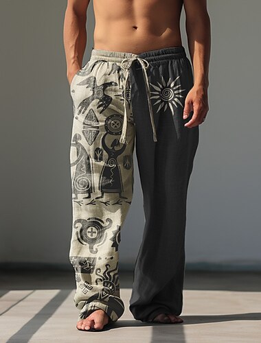  Per uomo Stampe Grafiche Pantaloni casual Pantaloni Larghi Misura del girovita medio Stile Etnico Casuale Coulisse Elastico in vita Tasca Frontale Primavera & Estate Blu Nero Cachi