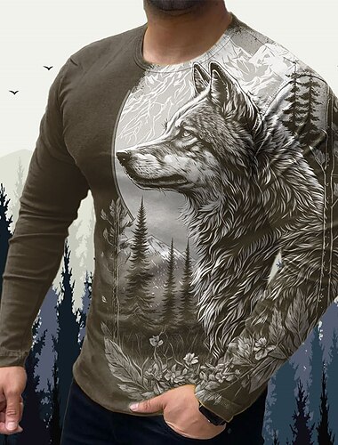  Herren Tier Wolf Grafik-Drucke T Shirt Grafischen T-Shirt Langarm T-Shirt 3D-Druck Rundhalsausschnitt Hemd Designer Basic Brautkleider schlicht Outdoor Täglich Sport Schwarz Gelb Blau Frühling