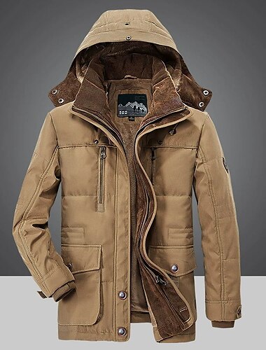  Men's Winter Coat Fleece Jacket Warm Thicken Outdoor Daily Wear Solid Color Outerwear Clothing Apparel Blue Green khaki