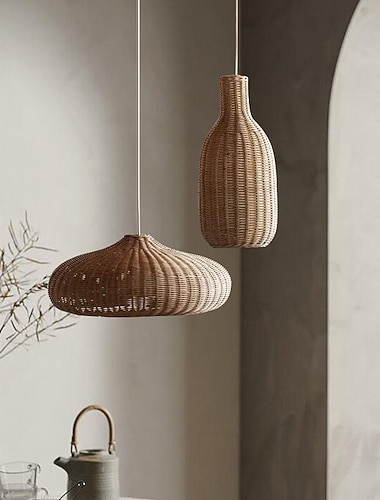  Kronleuchter Retro Rattan 17/48 cm E26/27 Kronleuchter Deckenbeleuchtung ist anwendbar für Wohnzimmer Schlafzimmer Restaurant Café Bar Restaurant Club 110–240 V