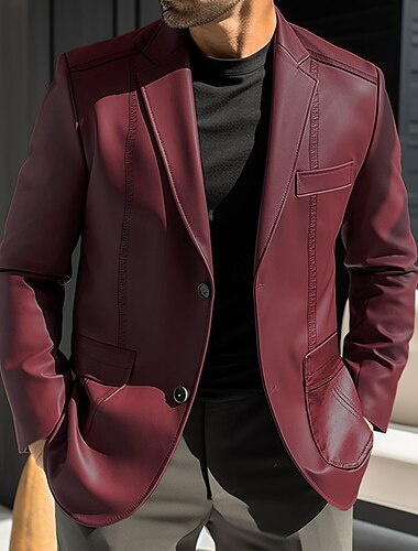  Pánské Deri Ceketler Blejzr Venkovní Dovolená Denní nošení Módní Šik ven Podzim Zima Polyester Umělá kůže Bez vzoru Knoflíky Kapsy Větruvzdorné Teplý Jednořadé Blejzr Černá Rubínově červená Hnědá