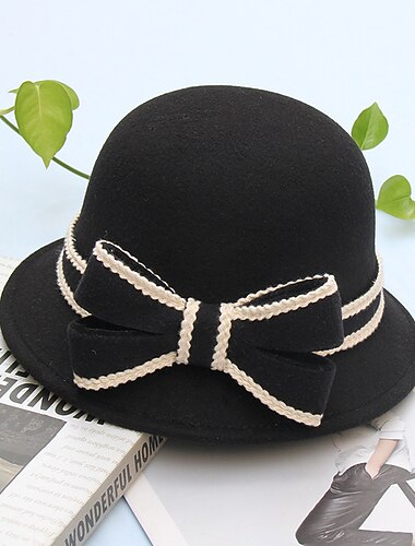  Chapeaux Coiffure Mélangé polyester / coton Chapeau Melon / Cloche Chapeau de seau Chapeau Fedora Casual Vacances Rétro Elégant Avec Noeud Couleur Pure Casque Couvre-chef