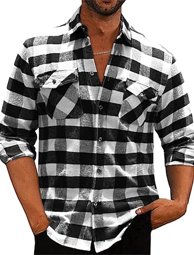  Męskie Koszula Koszula flanelowa Sprawdź koszulkę Koszula kurtka Koszula wierzchnia Szałat Biały Czerwony Niebieski Długi rękaw Pled / Check Klapa Jesień i zima Na zewnątrz Dzienne zużycie Odzież