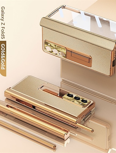  Чехол с ручкой для Samsung Galaxy Z Fold 6 Z Fold 5 Z Fold 4 Z Fold 3 задний чехол с подставкой и защитой экрана держатель для карандаша PC металл PU кожа