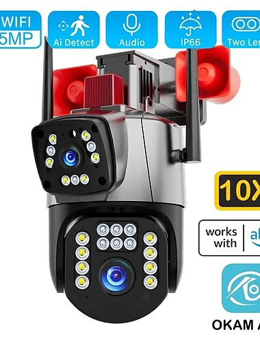  evkvo 5mp dual lens draadloze beveiligingscamera's 10x digitale zoom kleur nachtzicht 2-weg audio ptz afstandsbediening auto tracking vooraf ingestelde punten & cruisefuncties voor huisbeveiliging
