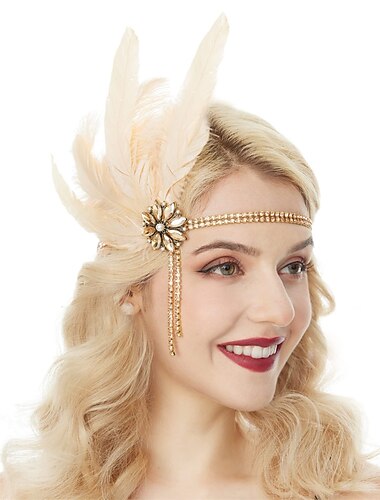  Vintage 1920er Der große Gatsby Flapper-Stirnband Zubehörset Halskette Ohrringe Charleston Feder Damen Maskerade Festival Erwachsene Handschuhe Stirnband Ganzjahres