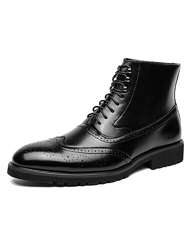  Herren-Brogue-Stiefel aus Kunstleder und kariertem Muster, Schnürstiefeletten im Vintage-Stil mit Flügelkappen-Details für formelle und legere Kleidung