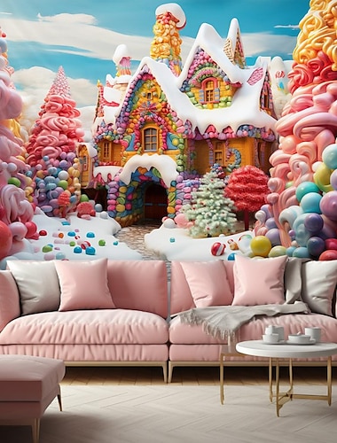  Candyland huis hangend wandtapijt wandkunst groot wandtapijt muurschildering decor foto achtergrond deken gordijn huis slaapkamer woonkamer