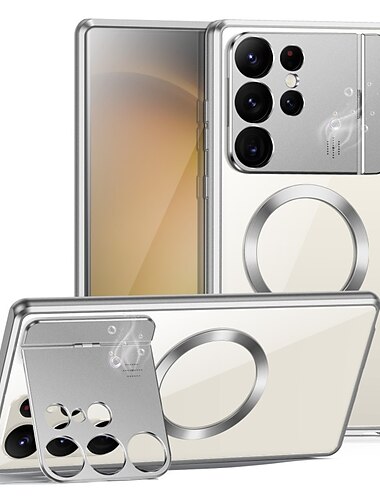  telefon Ügy Kompatibilitás Samsung Galaxy Fekete tok Mágneses adszorpciós tok Ultra vékony tok Állvánnyal Vékony Áttetsző Átlátszó PC Fém