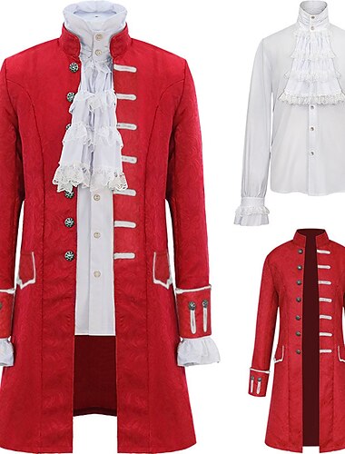  Retro Vintage Viktorianisch Mittelalterlich Outfits Hemd Trenchcoat Vampir Herren königlich Halloween Karneval Party Maskerade Karneval von Venedig Erwachsene Mantel Hemd Ganzjahres