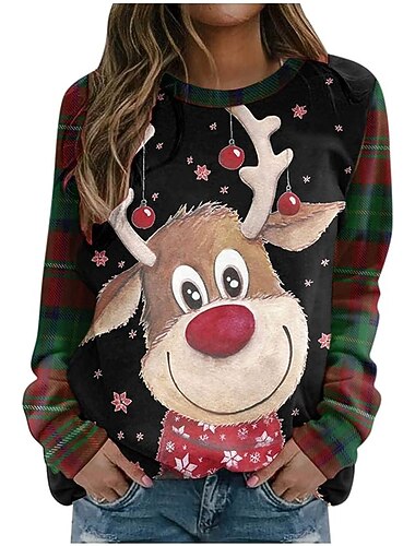  Navidad Reno Pullover Sudadera navideña divertida Anime Impresión 3D 3D Gráfico Para Pareja Hombre Mujer Adulto Navidad Impresión 3D Casual Diario