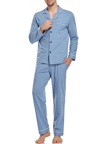  Miesten loungewear Uniasut Yöpukusarja Pyjama toppi ja housut 2 osainen Skottiruutukuvio Tyylikäs Vapaa-aika Mukavuus Koti Päivittäin Puuvilla Polyesteri Mukavuus Kauluskäänne Pitkähihainen Paita