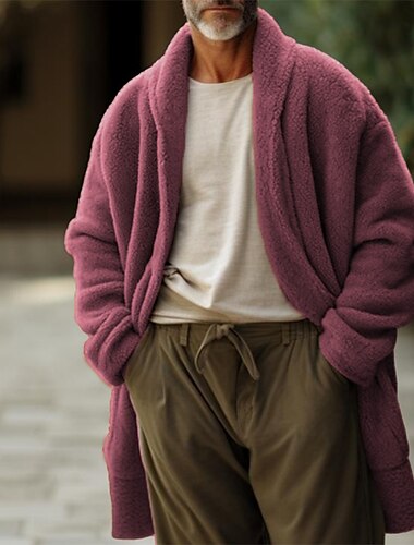  Herren-Strickjacke aus Fuzzy-Fleece, warm, vorne offen, lässig, langärmelig, Plüsch-Tops, Mantel, Herbst, Winter, modern, zeitgenössisch, Alltagskleidung, Ausgehen, Kleidung