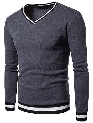  Homens Suéter Pulôver suéter Saltador Estriado Tricotar Padrão Corte Justo Tricotado Listra Decote V Contemporâneo Moderno Trabalho Roupa Diária Roupa Outono & inverno Preto Branco M L XL