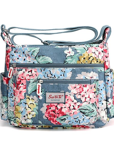  Umhängetasche für Damen mit Blumendruck – leichte, wasserabweisende Schultertasche mit mehreren Taschen für den täglichen Gebrauch