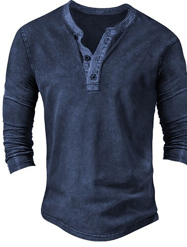  Men's Button T Shirt T Shirt Henley Shirt Tee Top Long Sleeve Henley Spring &  Fall Color Block Fashion Designer Basic Vacation Street Going out Navy Blue Green Coffee Top Tee for Men