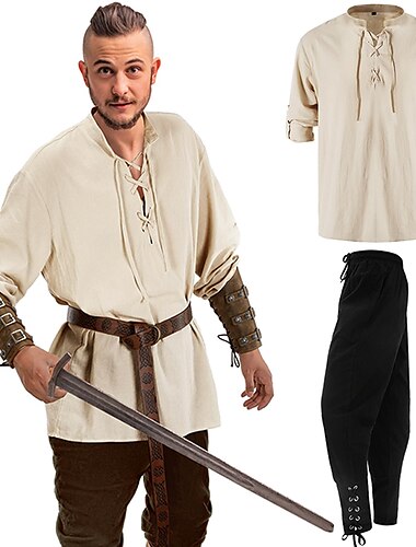  Retro Antiguo Medieval Renacimiento Blusa / Falda Traje de cosplay Accesorios Feria del Renacimiento Pirata Vikingo Cruzado Hombre Vikingo Fantasía Víspera de Todos los Santos Carnaval Mascarada