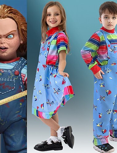  Chucky Gruselige Puppe Austattungen Halloween-Gruppen-Familienkostüme Kinder Jungen Mädchen Halloween Karneval Kindertag Einfaches Karnevalskostüm