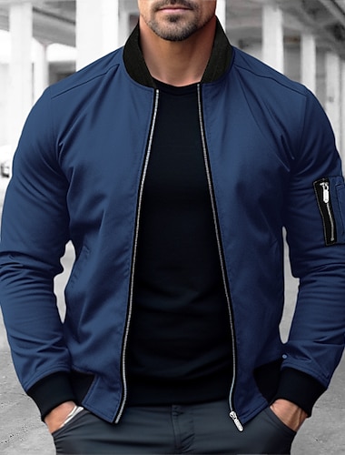  Ανδρικά Μπουφάν Bomber Μπουφάν Varsity ΕΞΩΤΕΡΙΚΟΥ ΧΩΡΟΥ Αθλημα Διατηρείτε Ζεστό Τσέπη Φθινόπωρο Χειμώνας Σκέτο Μοντέρνα Κομψό στυλ street Όρθιος Γιακάς Κοντό