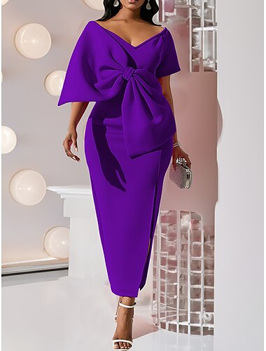  Dames Witte jurk Gala jurk Feestjurk Met ruches Splitsen V-hals Korte mouw Halflange jurk Speciale gelegenheden  Vakantie Wit Blozend Roze Winter