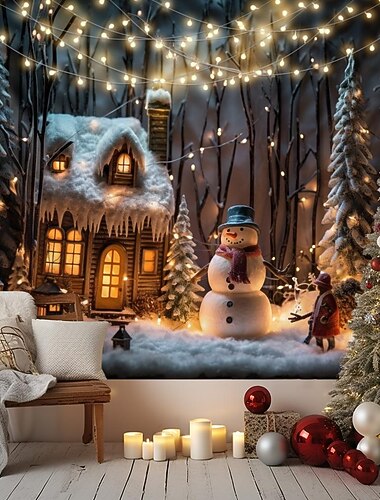  クリスマスの飾り 吊り下げタペストリー 雪だるま 雪 冬のワンダーランド 壁アート クリスマス 大きなタペストリー 壁画 装飾 写真 背景 ブランケット カーテン 自宅 寝室 リビングルーム 装飾